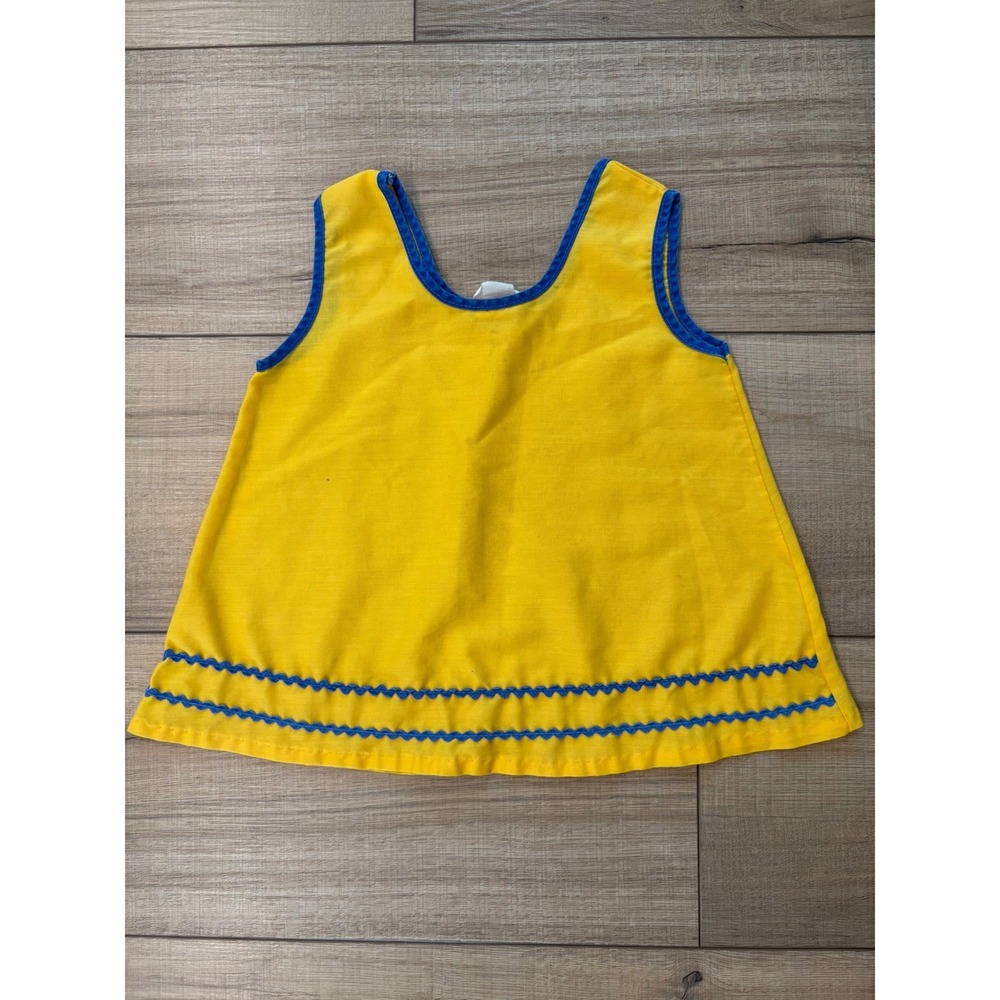 JCPenney Toddle Time Vintage Sleeveless‎ Top Toddler 2 Yellow Blue Rickrack Trim